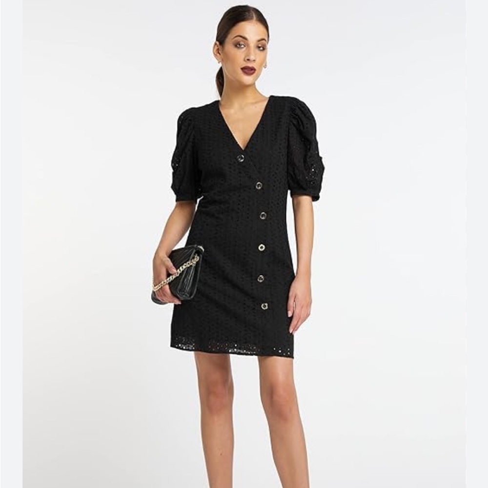 NWT blu pepper‎ black eyelet puff sleeve mini dress